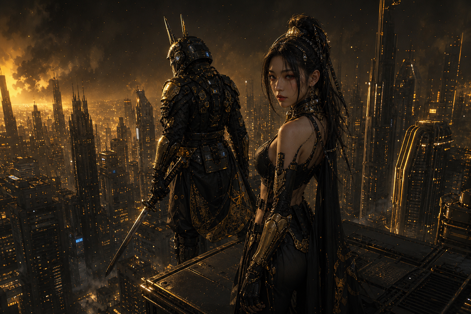 Cyber Samurai Standing On Skyscraper Ai-Girls Wallpaper  5 4K