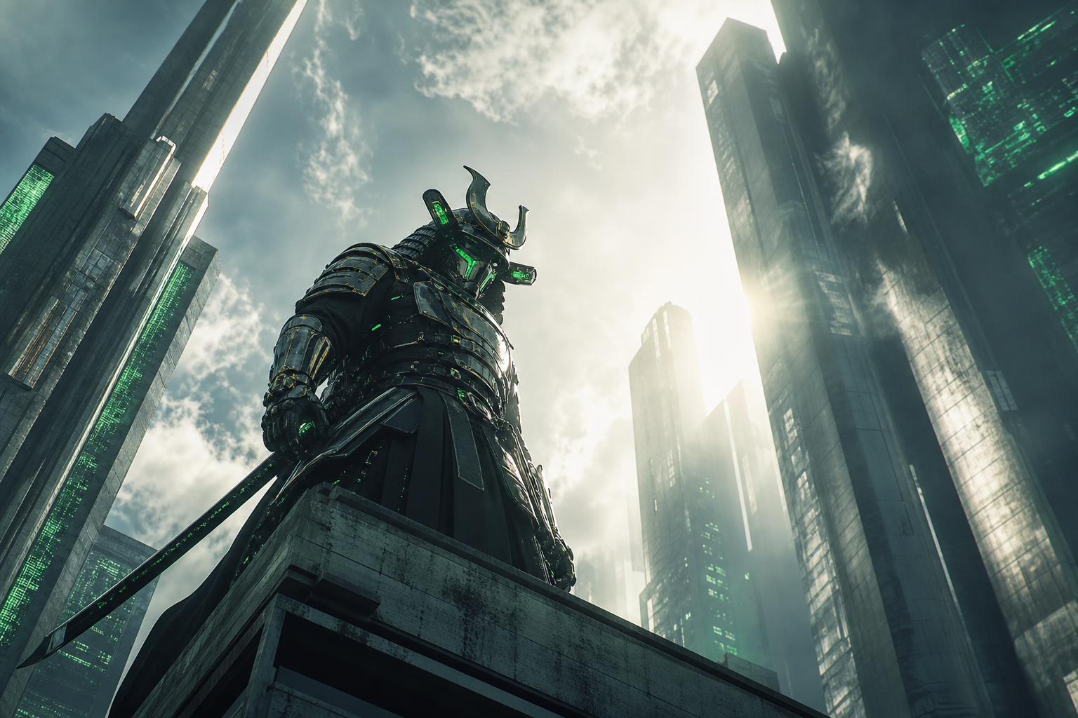 Cyber Samurai Standing On Skyscraper Architecture Wallpaper  5 4K