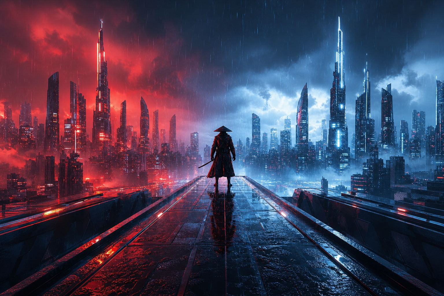 Cyber Samurai Standing On Skyscraper Architecture Wallpaper  5 4K