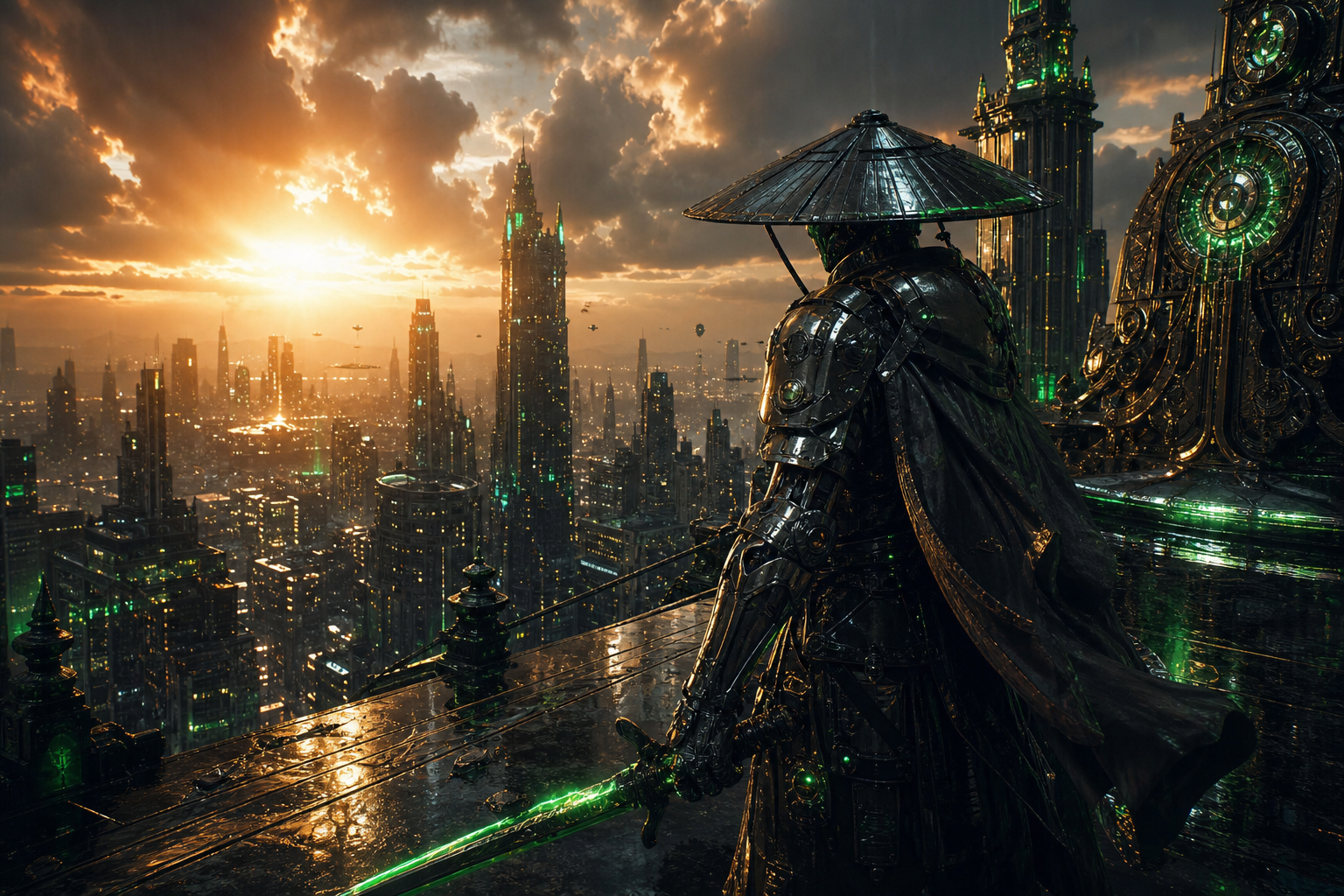 Cyber Samurai Standing On Skyscraper Art Wallpaper  5 4K