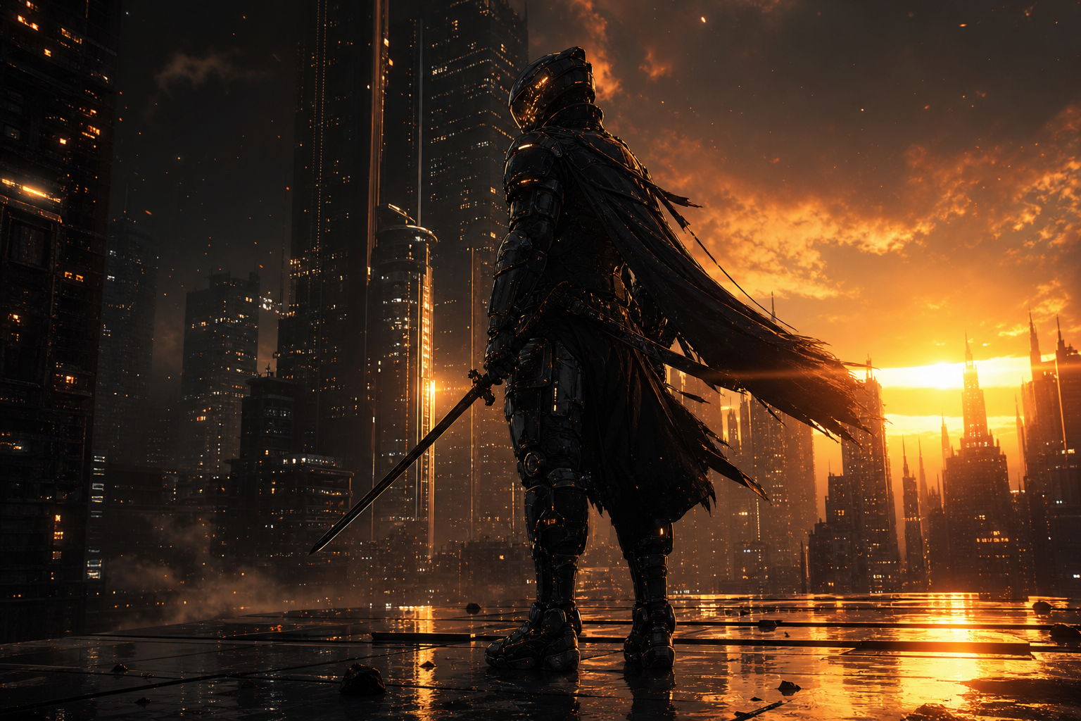 Cyber Samurai Standing On Skyscraper Cyberpunk Wallpaper  5 4K