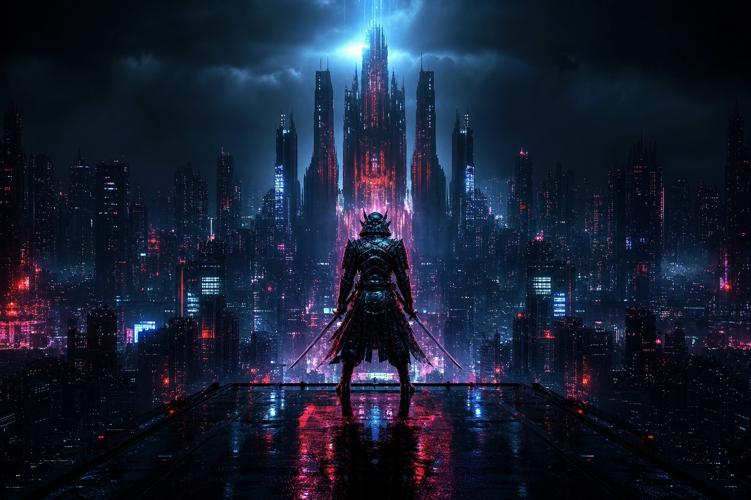 Cyber Samurai Standing On Skyscraper Cyberpunk Wallpaper  5 4K