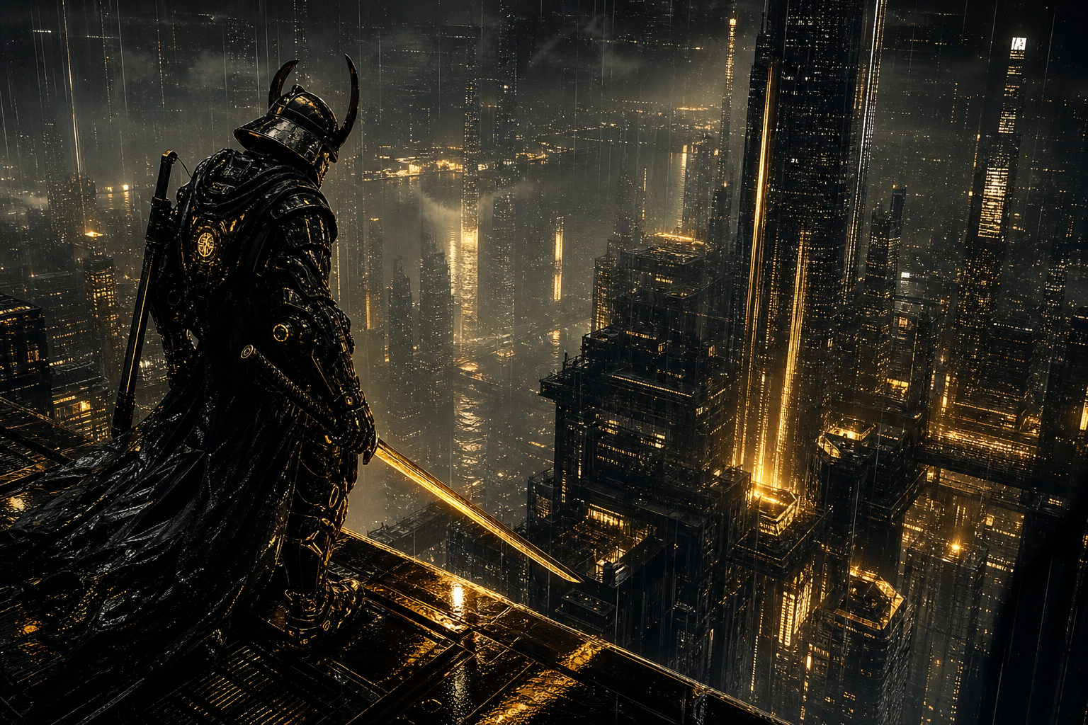 Cyber Samurai Standing On Skyscraper Cyberpunk Wallpaper  5 4K