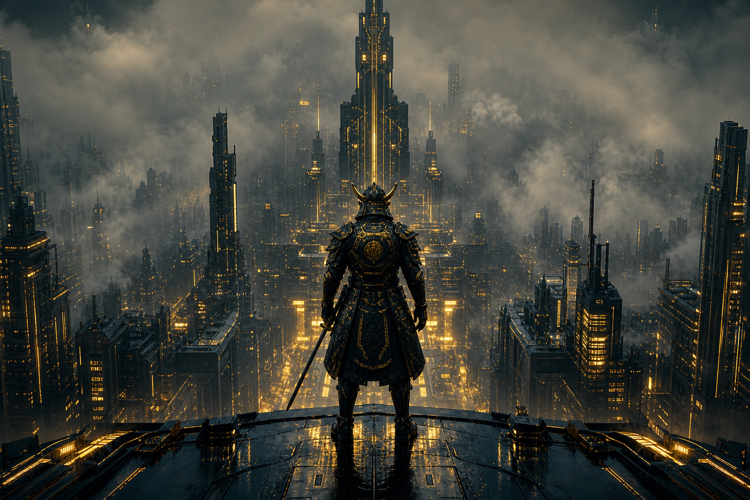 Cyber Samurai Standing On Skyscraper Cyberpunk Wallpaper  5 4K