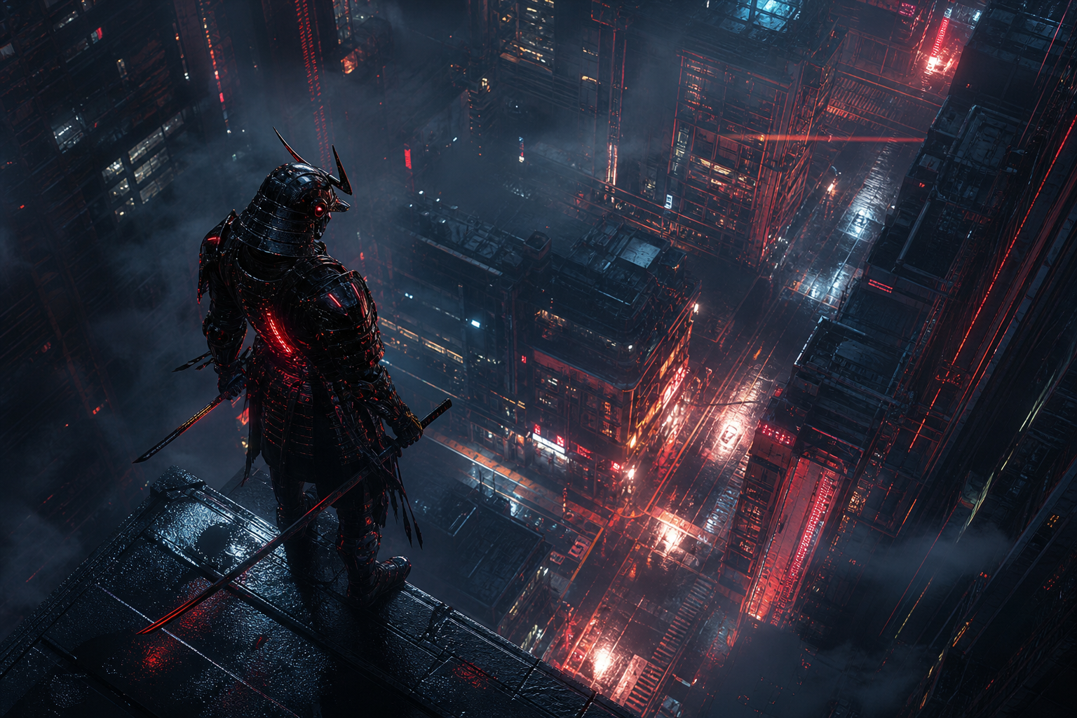 Cyber Samurai Standing On Skyscraper Cyberpunk Wallpaper 5 4K 11 4K Cyberpunk Wallpaper
