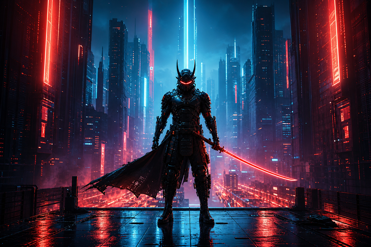 Cyber Samurai Standing On Skyscraper Cyberpunk Wallpaper  5 4K