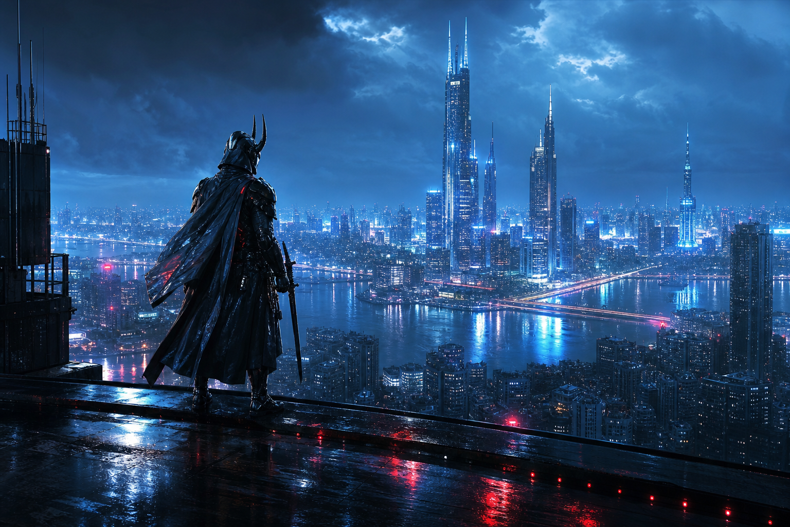 Cyber Samurai Standing On Skyscraper Cyberpunk Wallpaper  5 4K