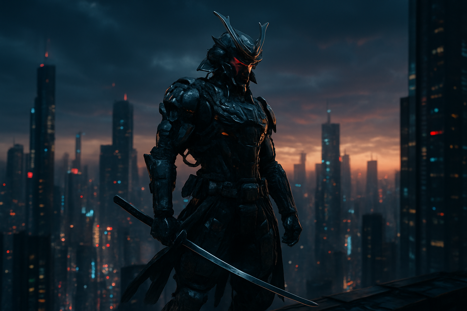 Cyber Samurai Standing On Skyscraper Cyberpunk Wallpaper 5 4K 4K Cyberpunk Wallpaper