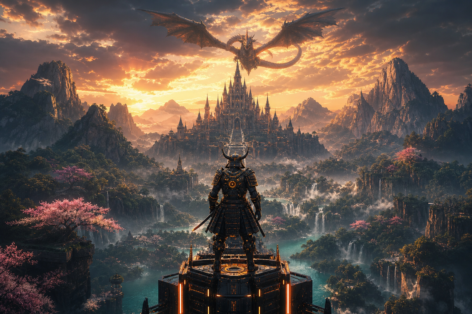 Cyber Samurai Standing On Skyscraper Fantasy Wallpaper  5 4K
