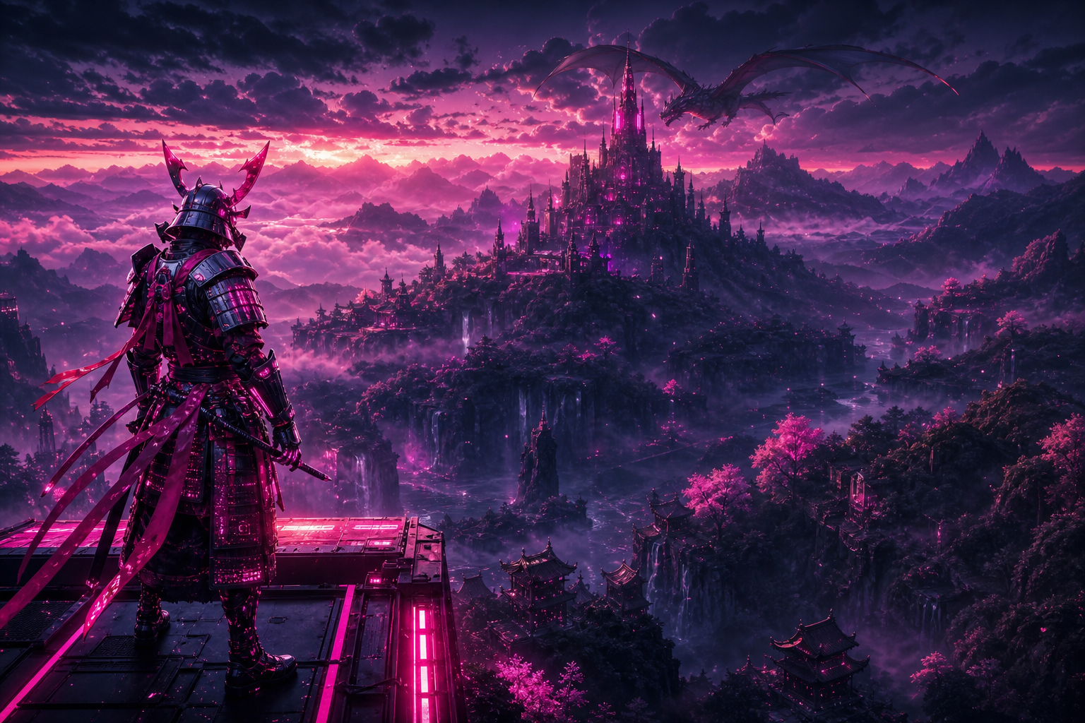 Cyber Samurai Standing On Skyscraper Fantasy Wallpaper  5 4K