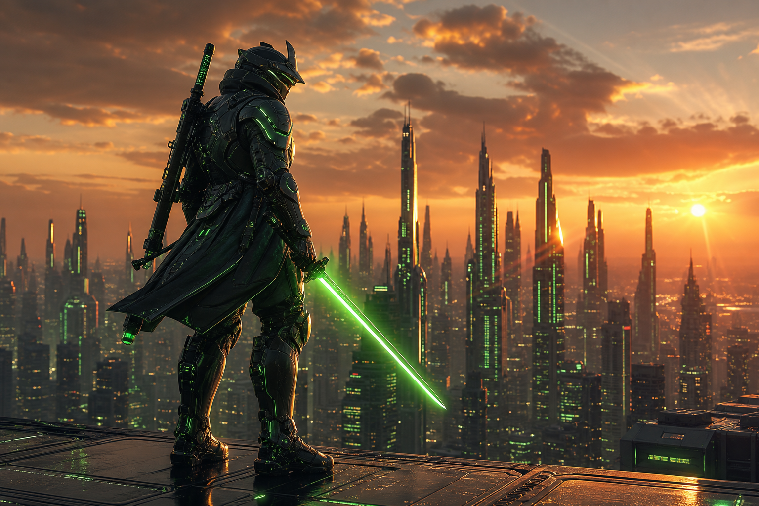 Cyber Samurai Standing On Skyscraper Hamster-Robotics Wallpaper  5 4K