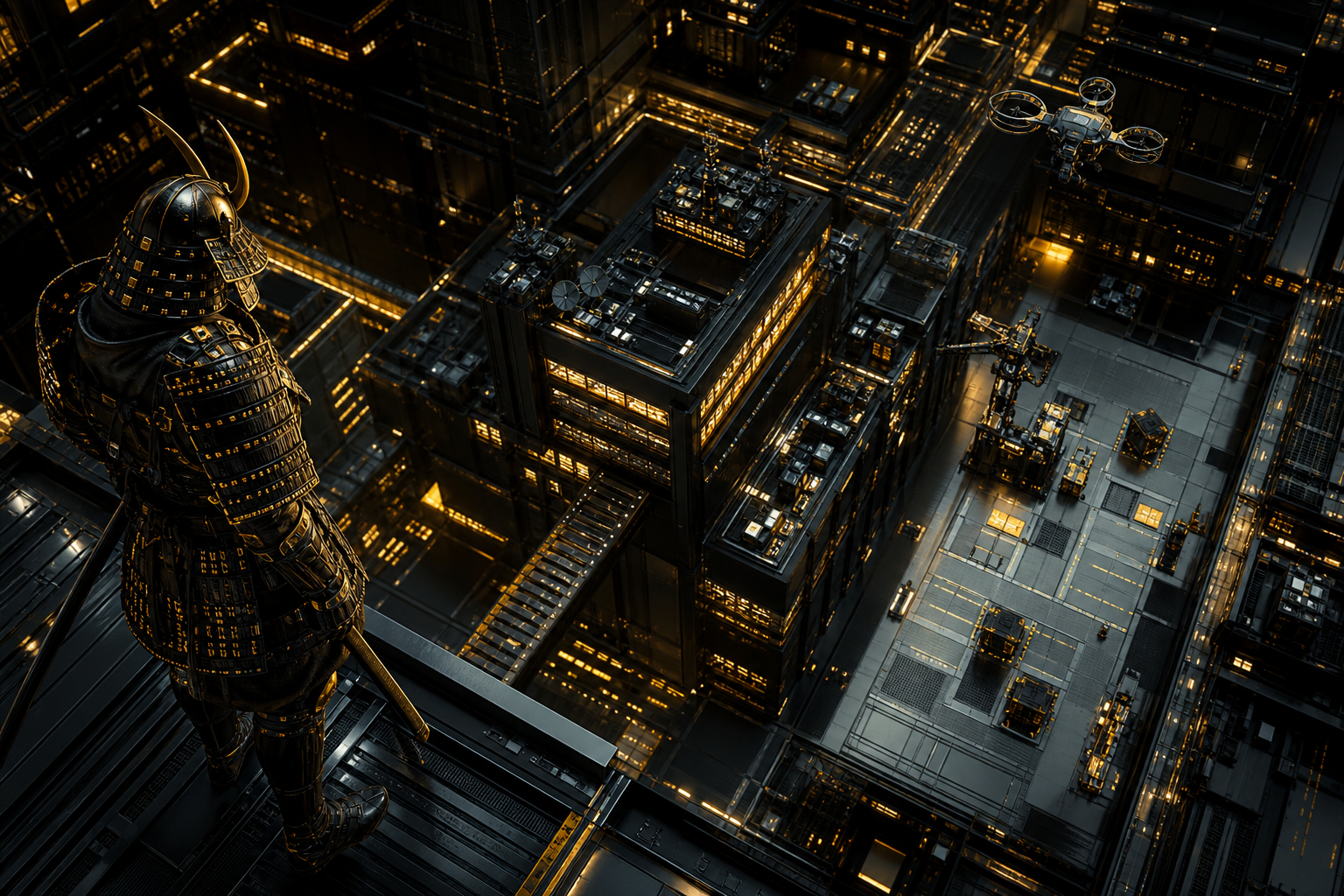 Cyber Samurai Standing On Skyscraper Hamster Robotics Wallpaper 5 4K 11 4K Hamster Robotics Wallpaper