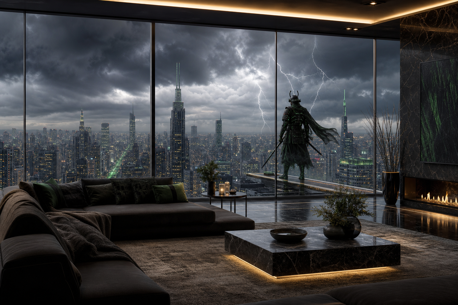 Cyber Samurai Standing On Skyscraper Interior-Design Wallpaper  5 4K