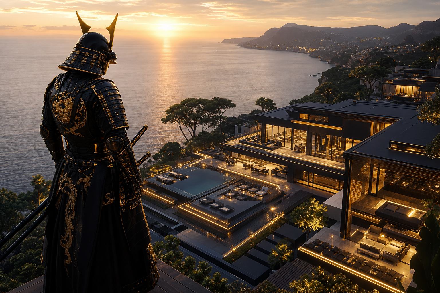 Cyber Samurai Standing On Skyscraper Luxury-Villas Wallpaper  5 4K