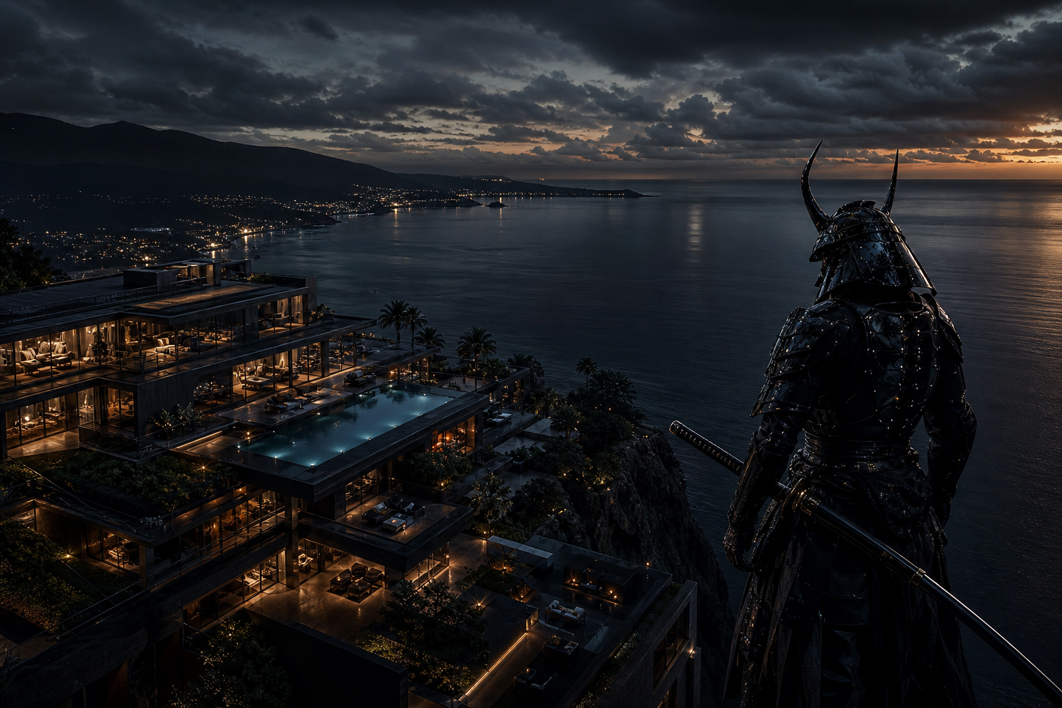Cyber Samurai Standing On Skyscraper Luxury-Villas Wallpaper  5 4K