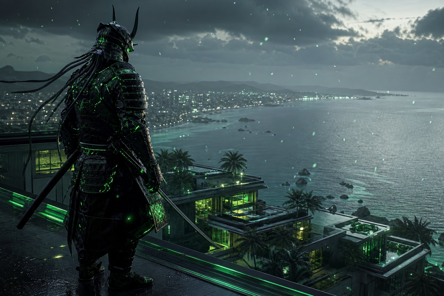 Cyber Samurai Standing On Skyscraper Luxury Villas Wallpaper 5 4K 14 4K Luxury Villas Wallpaper