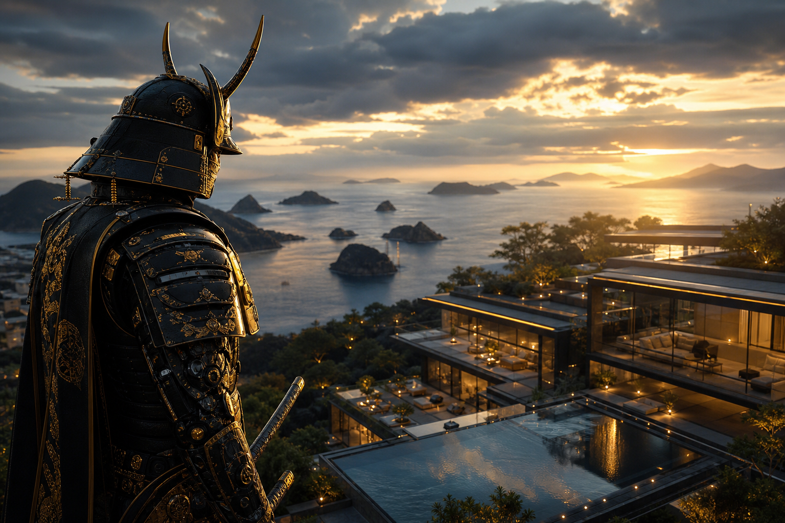 Cyber Samurai Standing On Skyscraper Luxury-Villas Wallpaper  5 4K