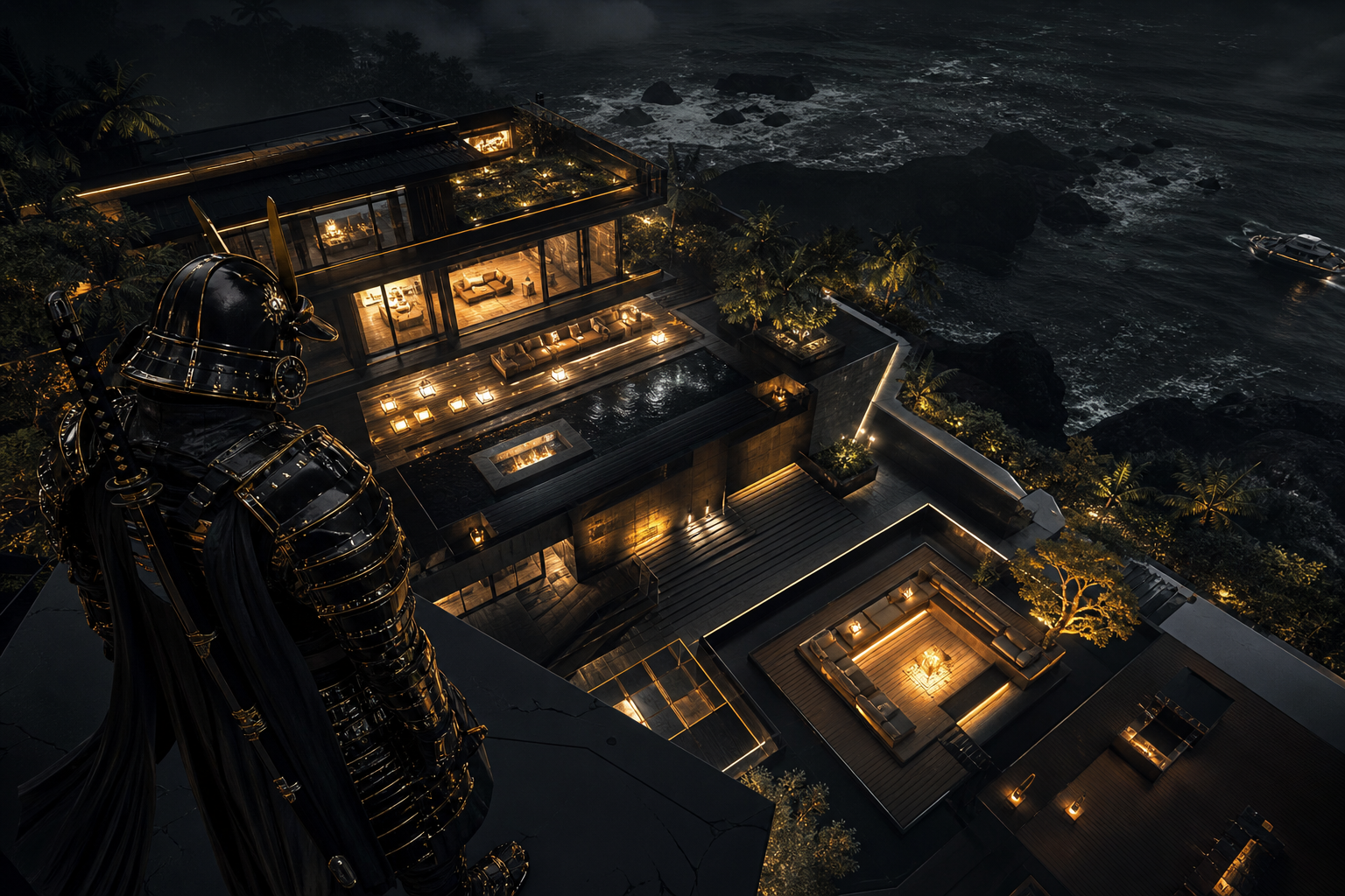 Cyber Samurai Standing On Skyscraper Luxury-Villas Wallpaper  5 4K