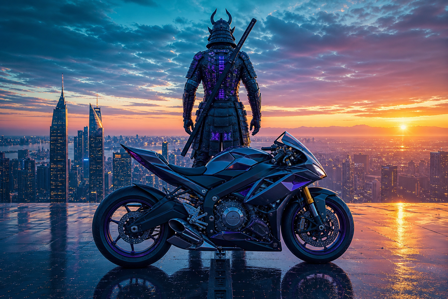 Cyber Samurai Standing On Skyscraper Motorcycles Wallpaper 5 4K 10 4K Motorcycles Wallpaper