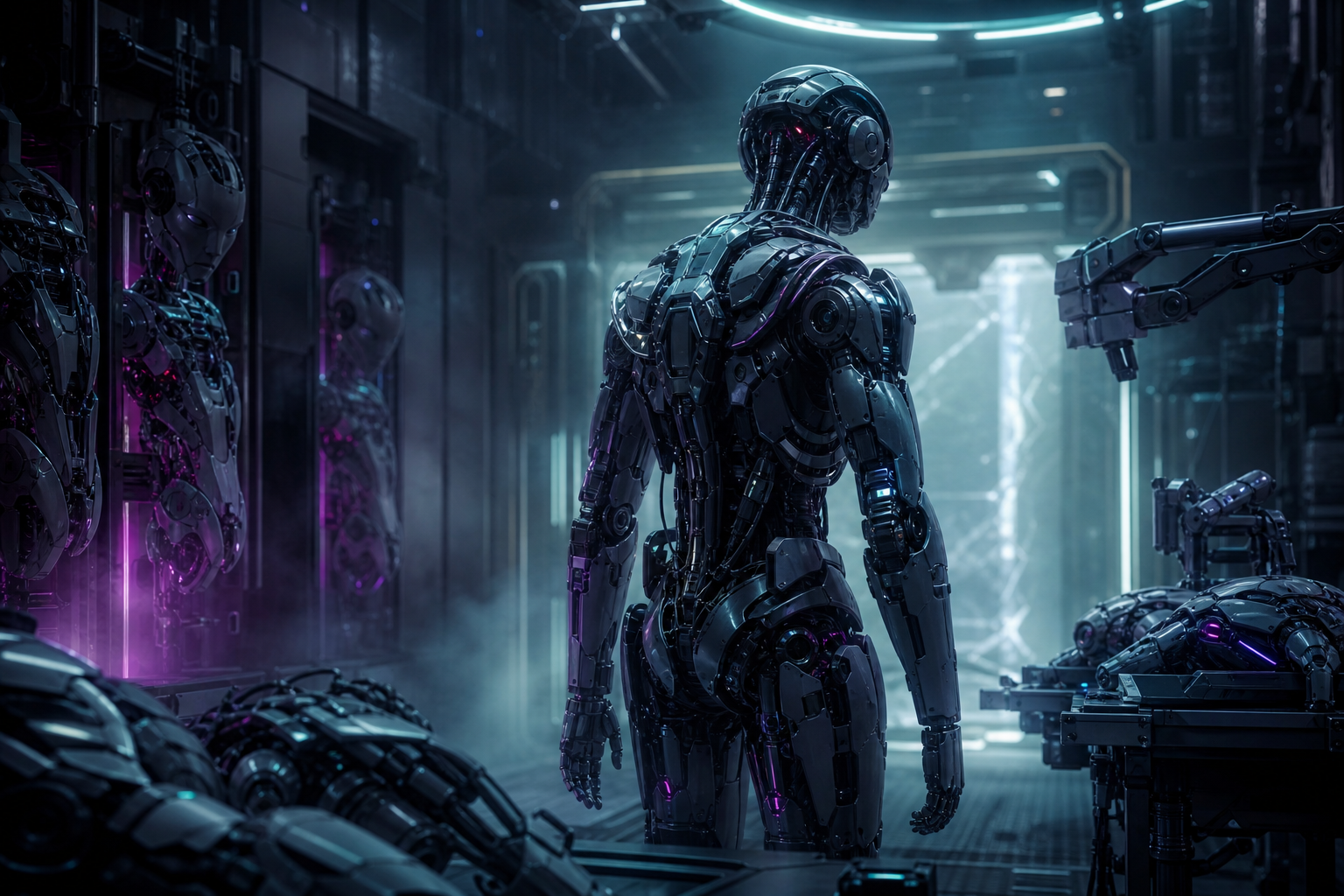 Cybernetic Robot In Dark Laboratory Robots Wallpaper  7 4K