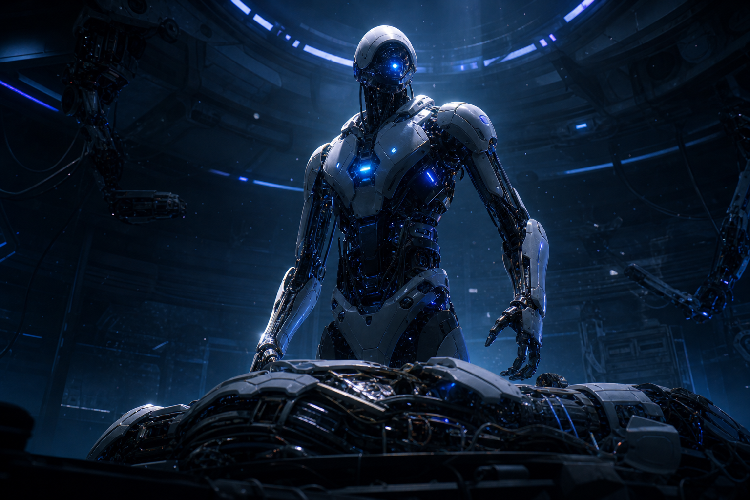 Cybernetic Robot In Dark Laboratory Robots Wallpaper  7 4K