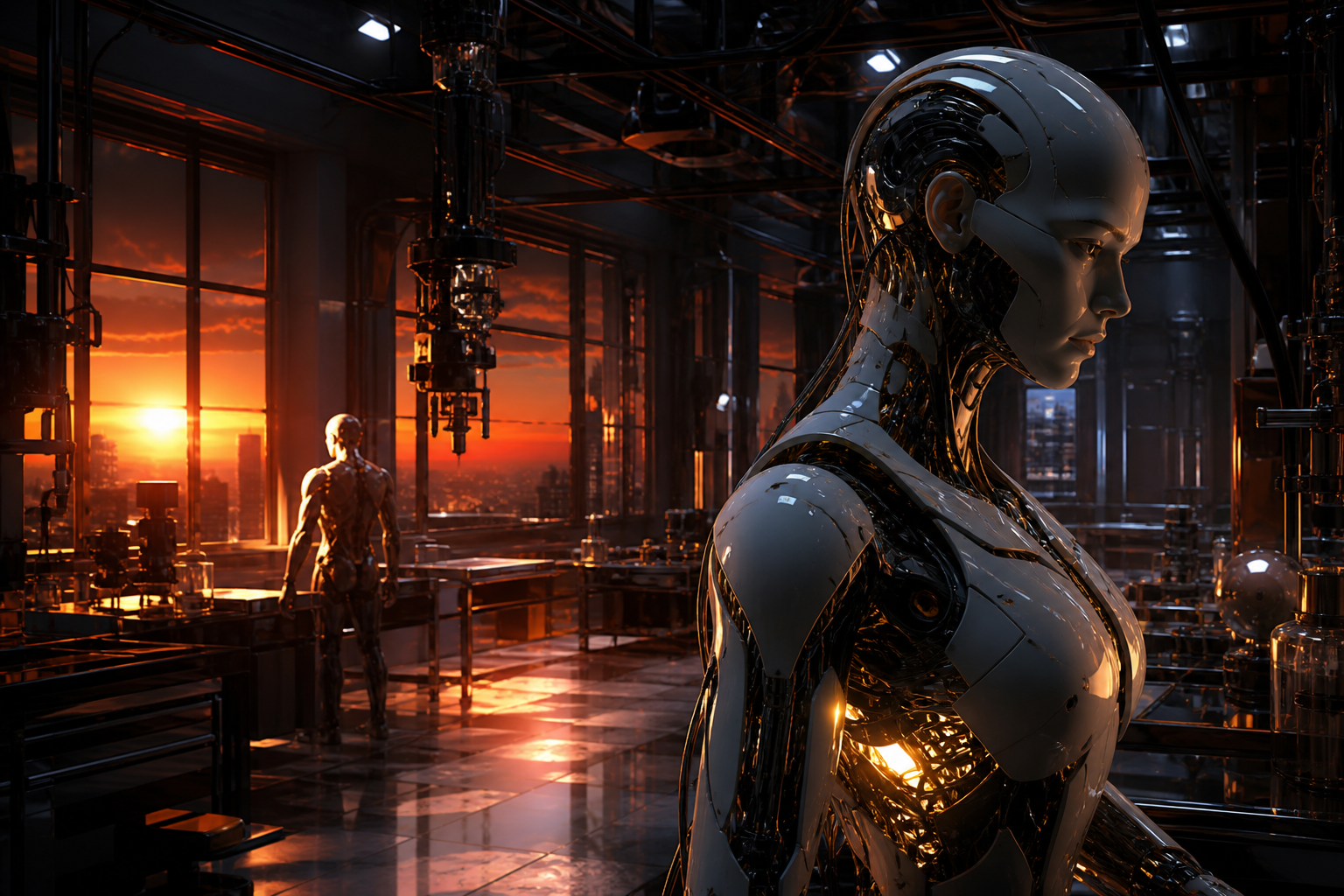 Cybernetic Robot In Dark Laboratory Robots Wallpaper  7 4K