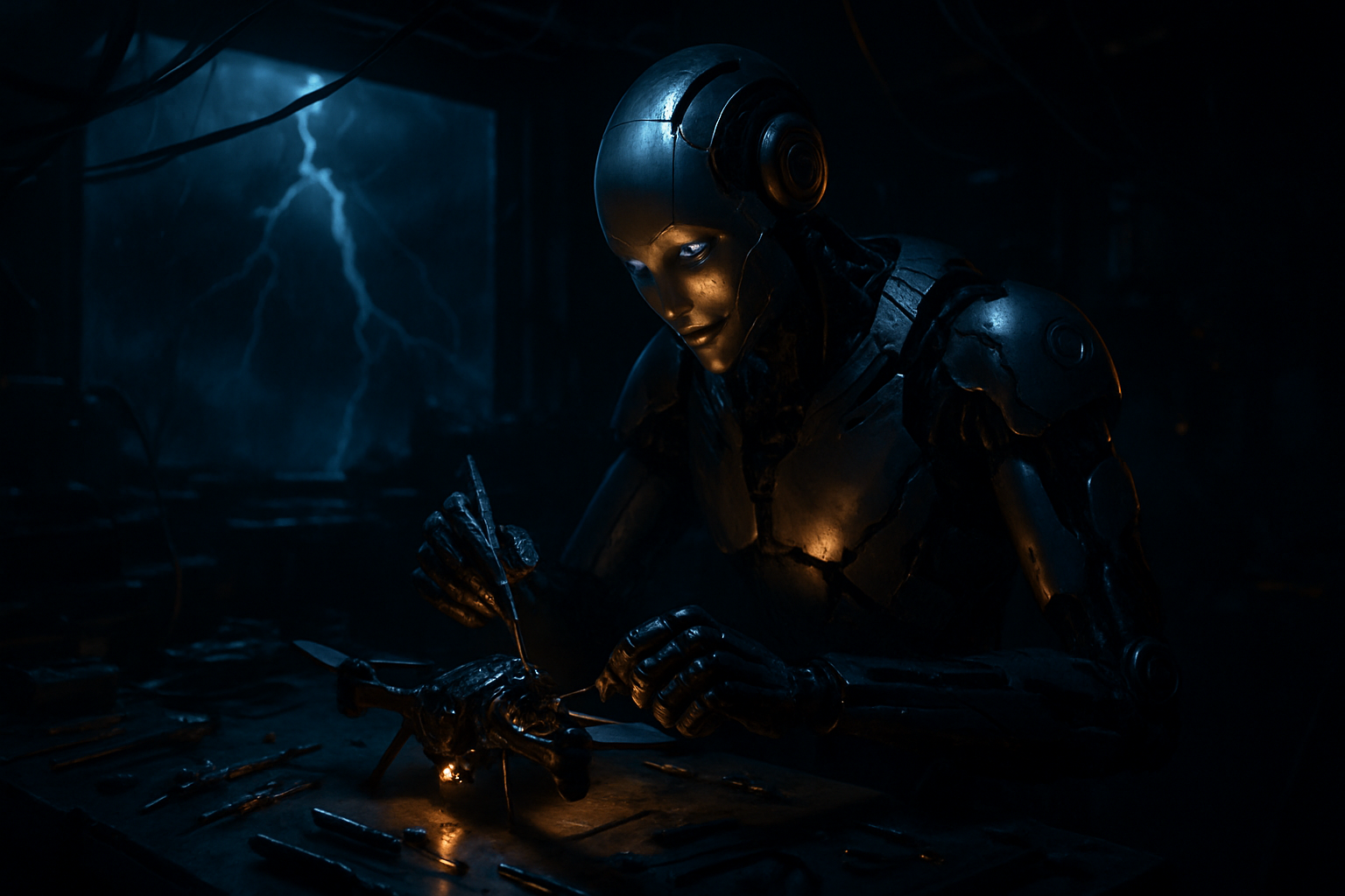 Cybernetic Robot In Dark Laboratory Robots Wallpaper 7 4K 4K Robots Wallpaper