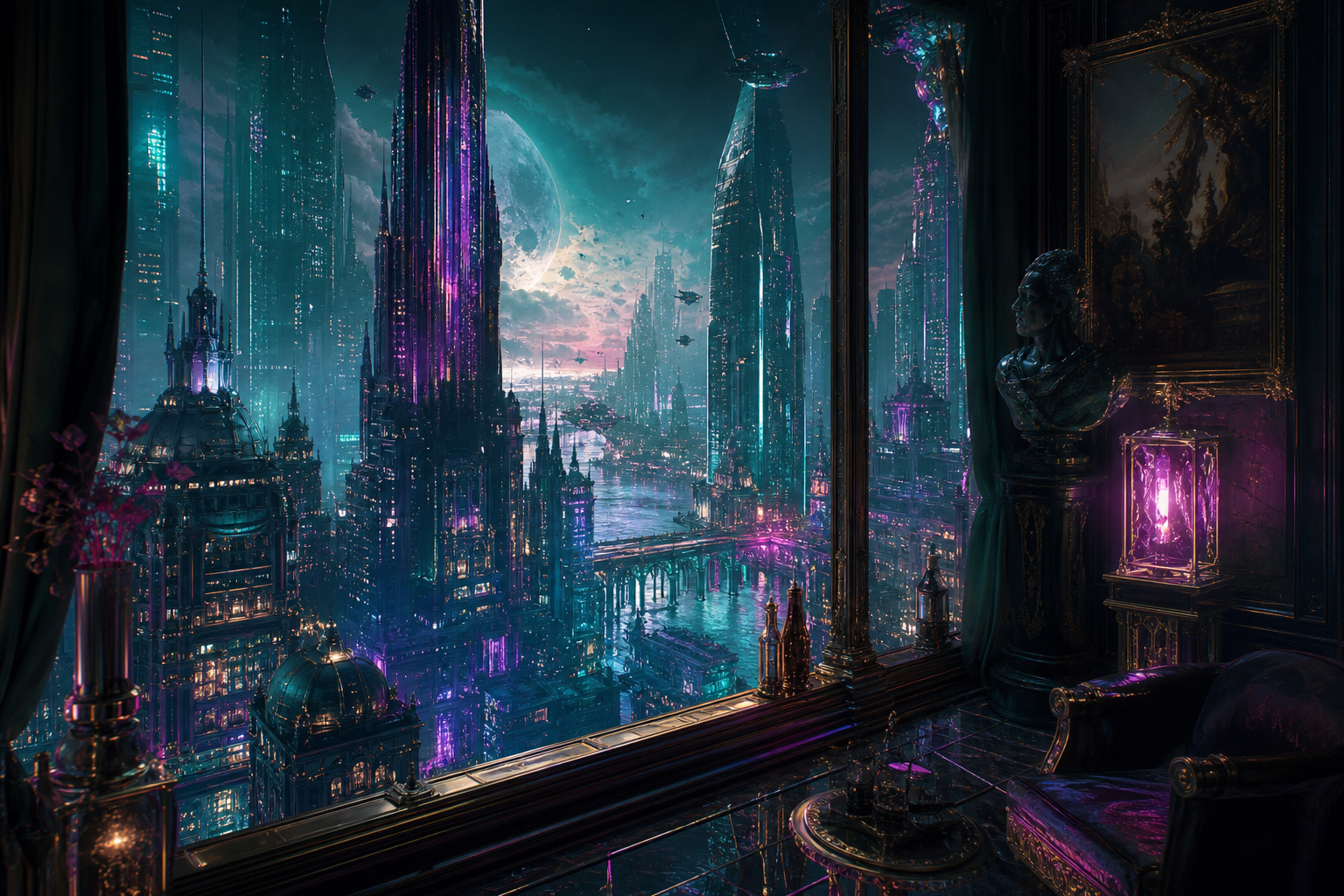 Cyberpunk Apartment Window View Art Wallpaper  14 4K