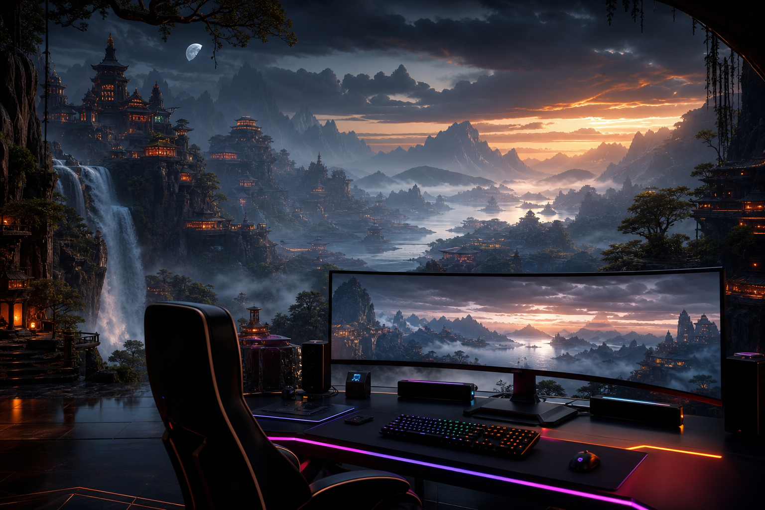 Cyberpunk Gaming Room With Ultrawide Monitor Gaming Wallpaper  14 4K