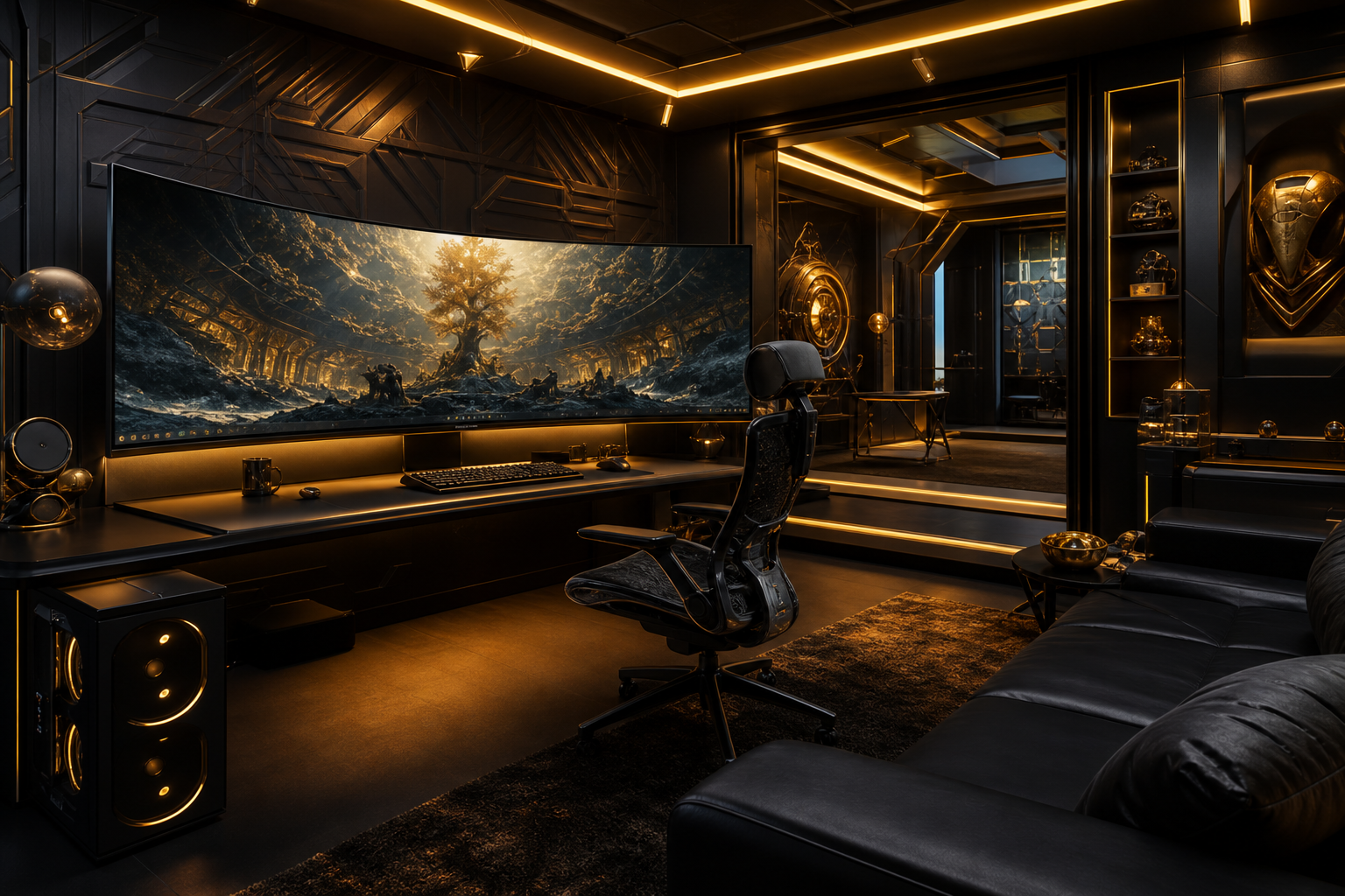 Cyberpunk Gaming Room With Ultrawide Monitor Gaming Wallpaper  14 4K