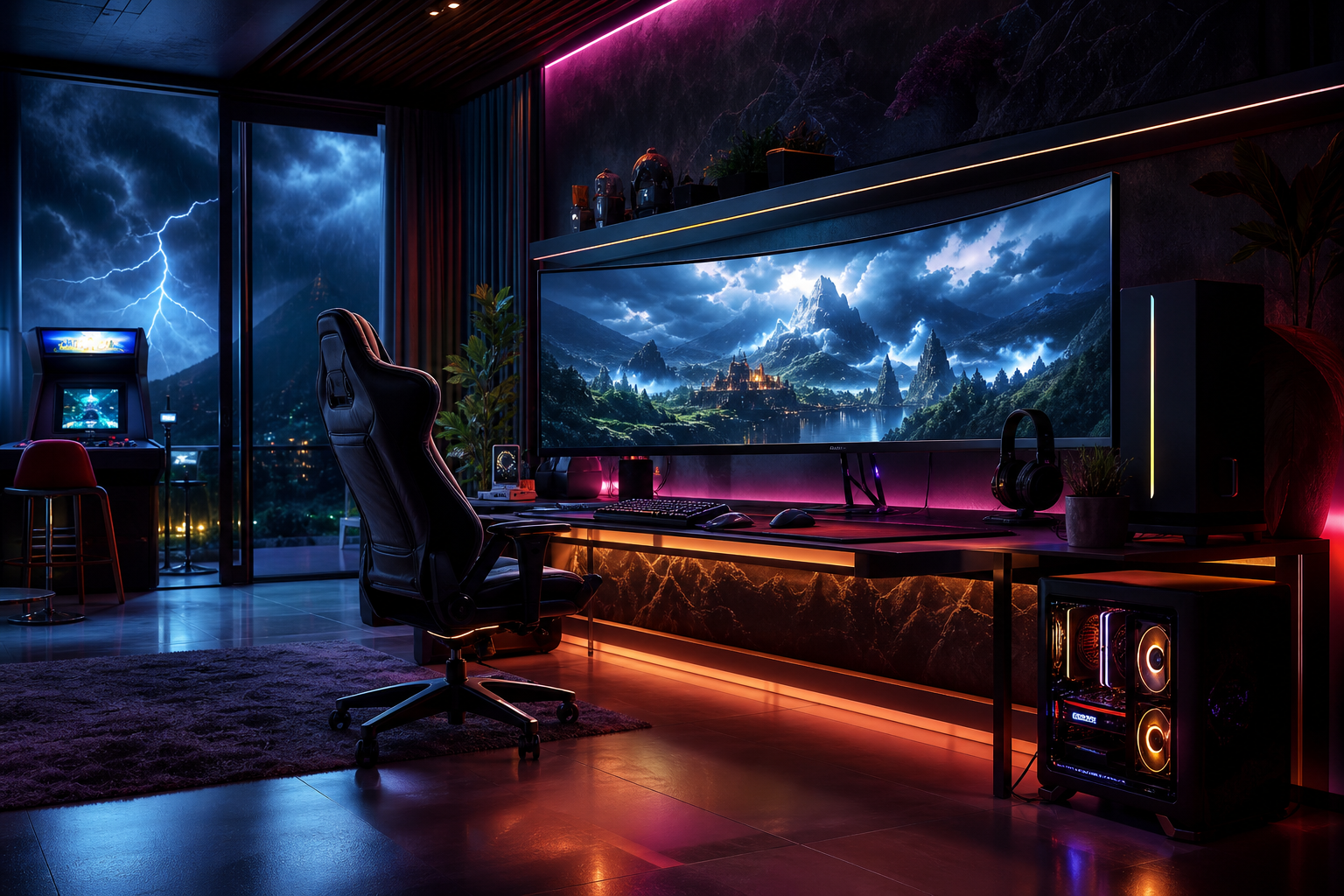 Cyberpunk Gaming Room With Ultrawide Monitor Gaming Wallpaper  14 4K