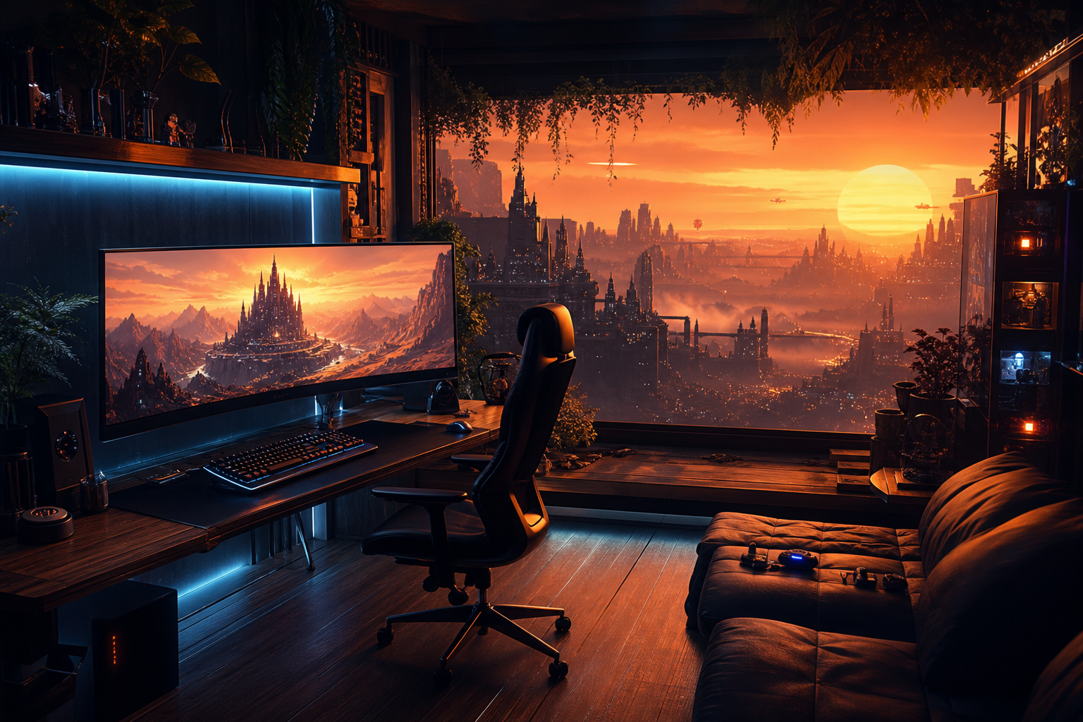 Cyberpunk Gaming Room With Ultrawide Monitor Gaming Wallpaper  14 4K