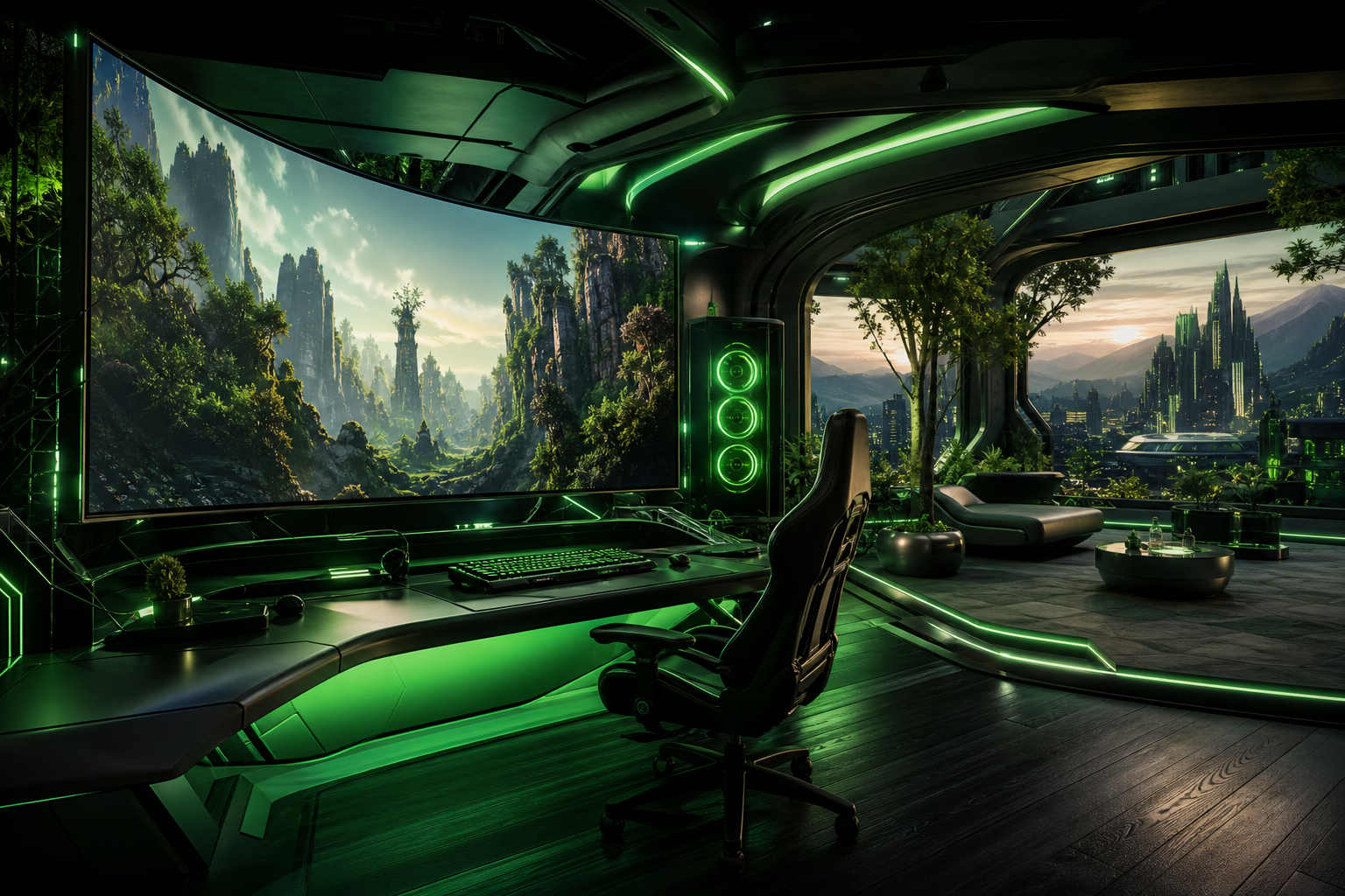 Cyberpunk Gaming Room With Ultrawide Monitor Gaming Wallpaper  14 4K