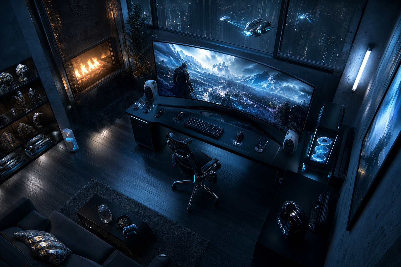 Cyberpunk Gaming Room With Ultrawide Monitor Gaming Wallpaper  14 4K