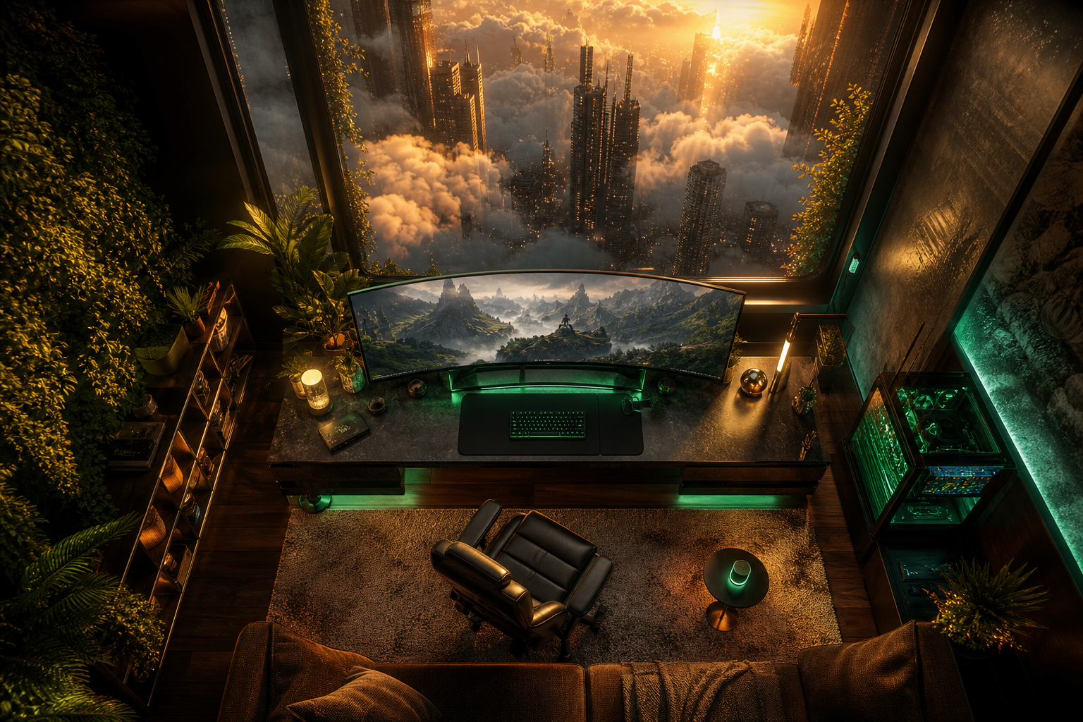 Cyberpunk Gaming Room With Ultrawide Monitor Gaming Wallpaper  14 4K