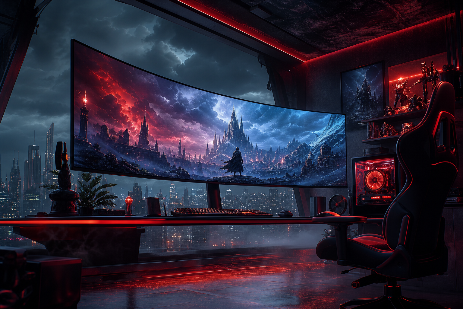 Cyberpunk Gaming Room With Ultrawide Monitor Gaming Wallpaper  14 4K
