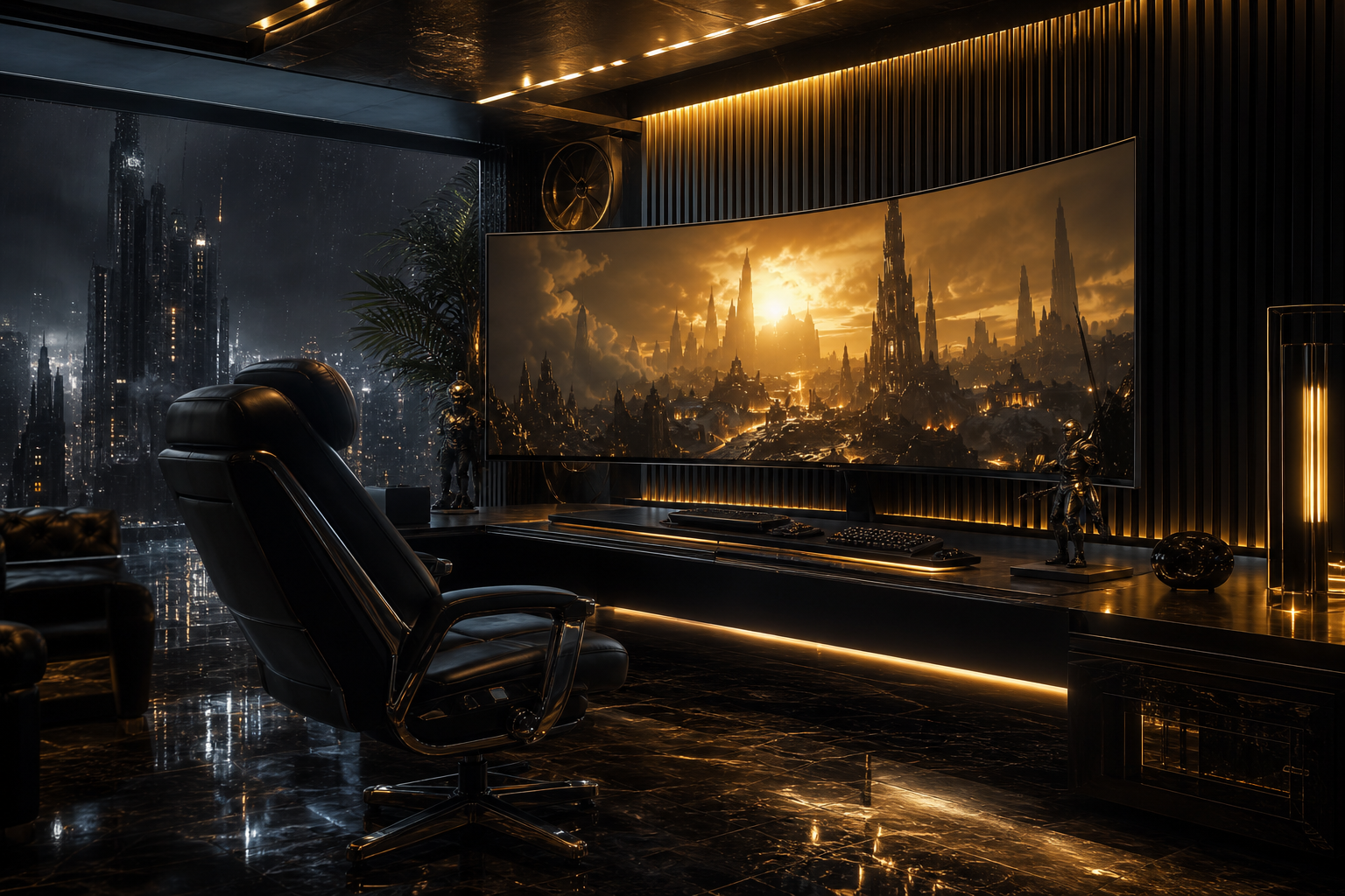 Cyberpunk Gaming Room With Ultrawide Monitor Gaming Wallpaper  4 4K