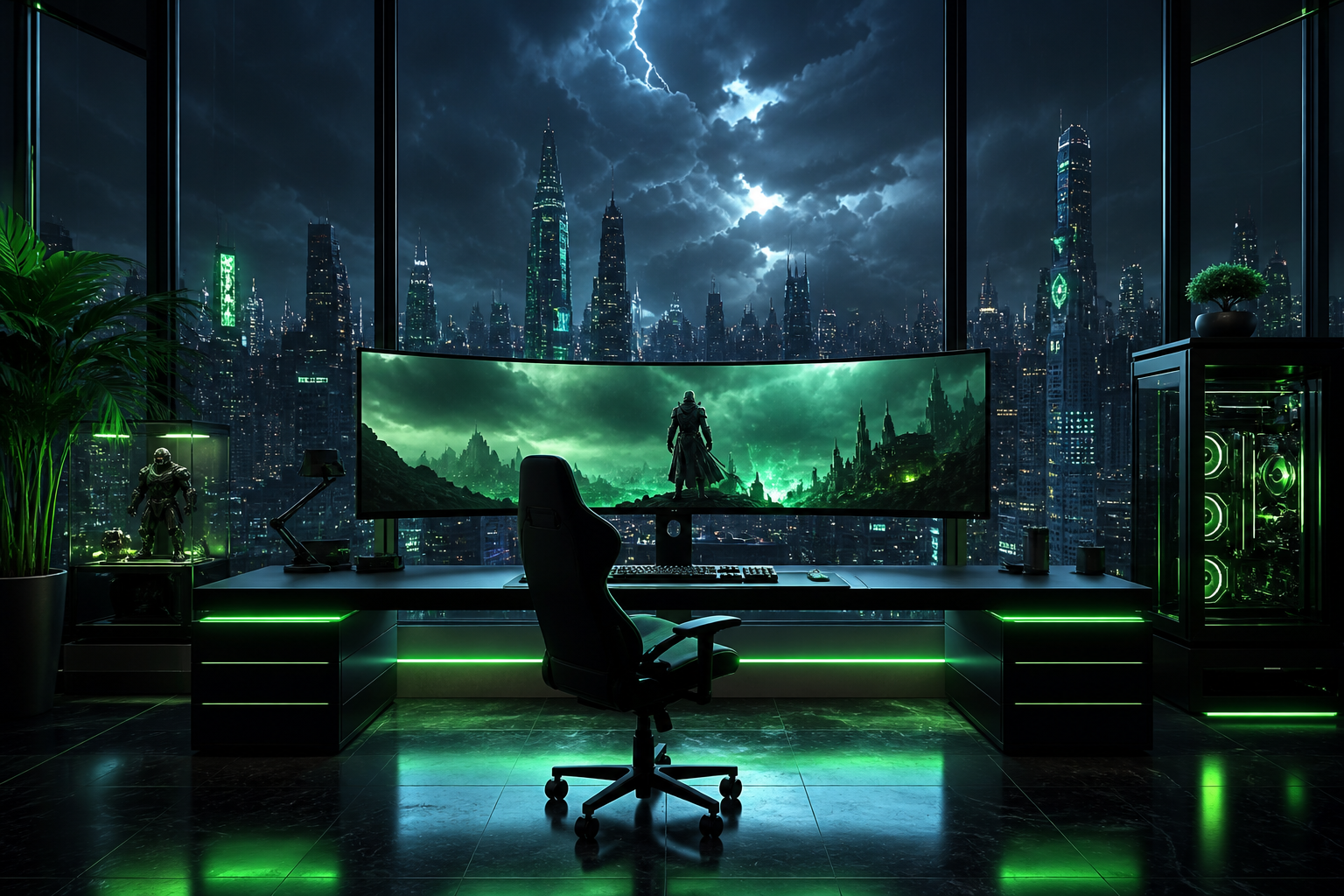 Cyberpunk Gaming Room With Ultrawide Monitor Gaming Wallpaper  4 4K