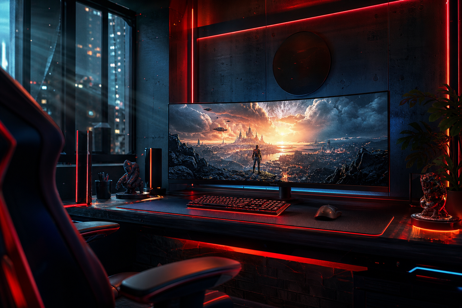 Cyberpunk Gaming Room With Ultrawide Monitor Gaming Wallpaper  4 4K
