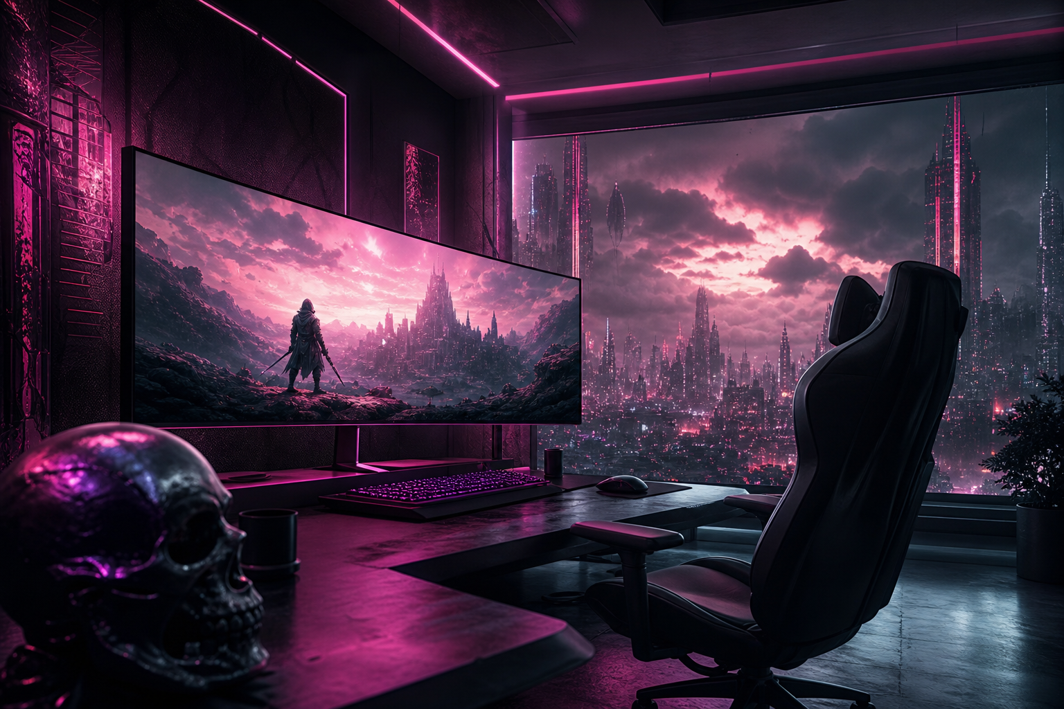 Cyberpunk Gaming Room With Ultrawide Monitor Gaming Wallpaper  4 4K