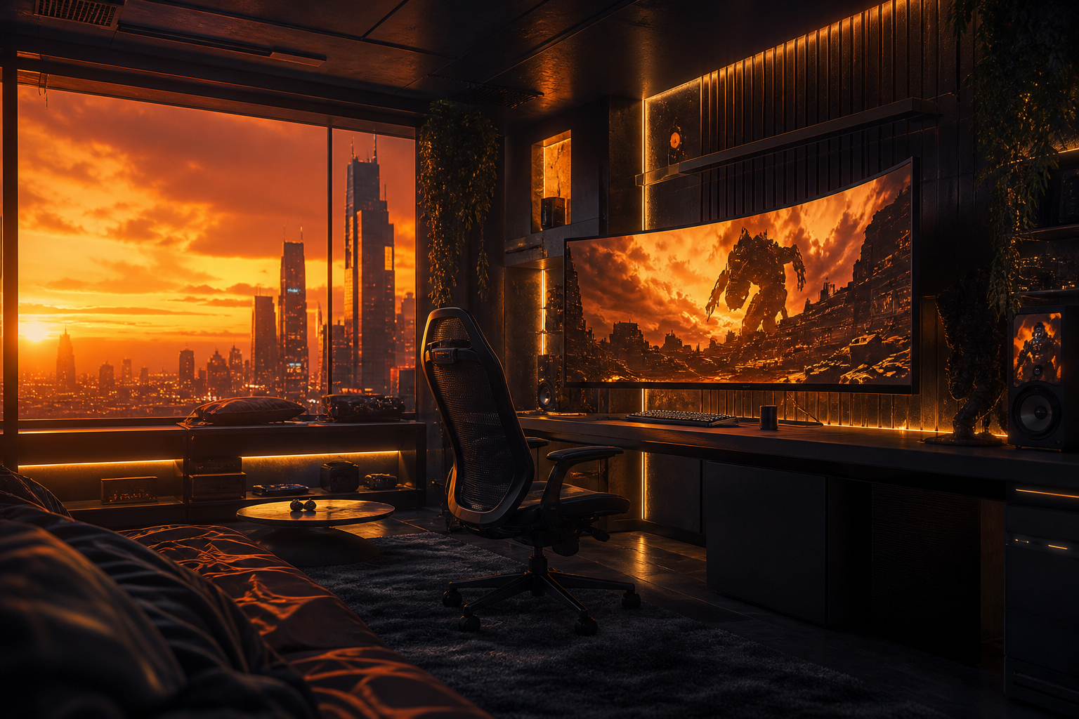 Cyberpunk Gaming Room With Ultrawide Monitor Gaming Wallpaper  4 4K