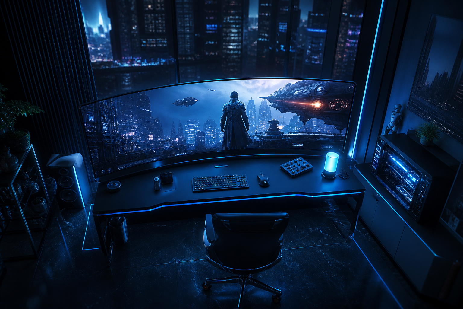 Cyberpunk Gaming Room With Ultrawide Monitor Gaming Wallpaper  4 4K