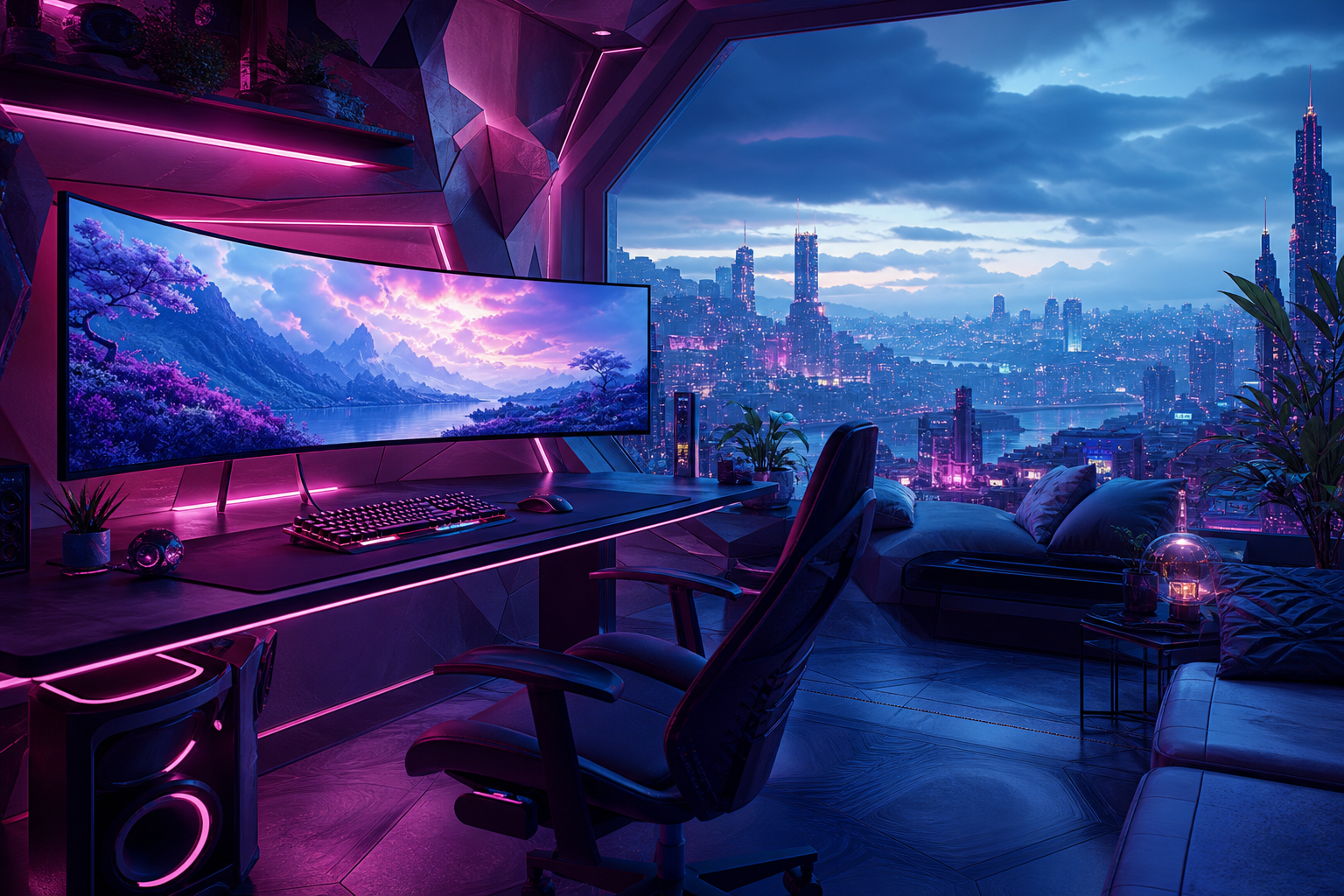 Cyberpunk Gaming Room With Ultrawide Monitor Gaming Wallpaper  4 4K