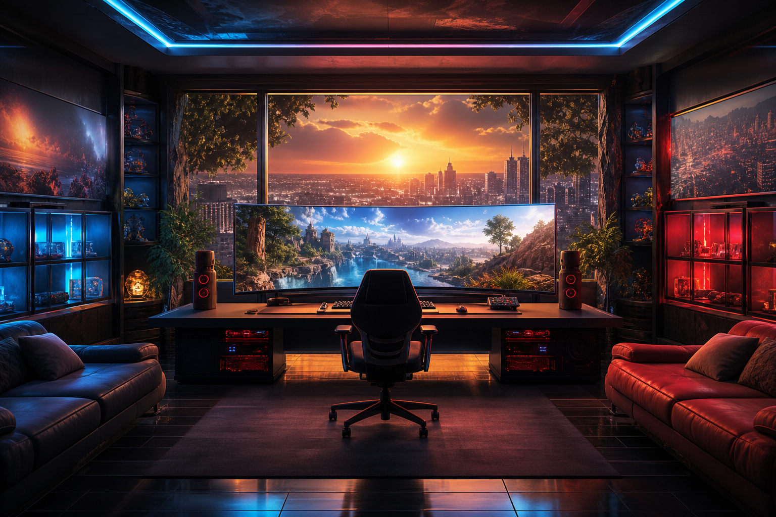 Cyberpunk Gaming Room With Ultrawide Monitor Gaming Wallpaper  4 4K