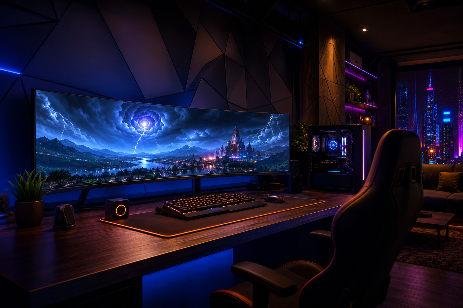Cyberpunk Gaming Room With Ultrawide Monitor Gaming Wallpaper  4 4K