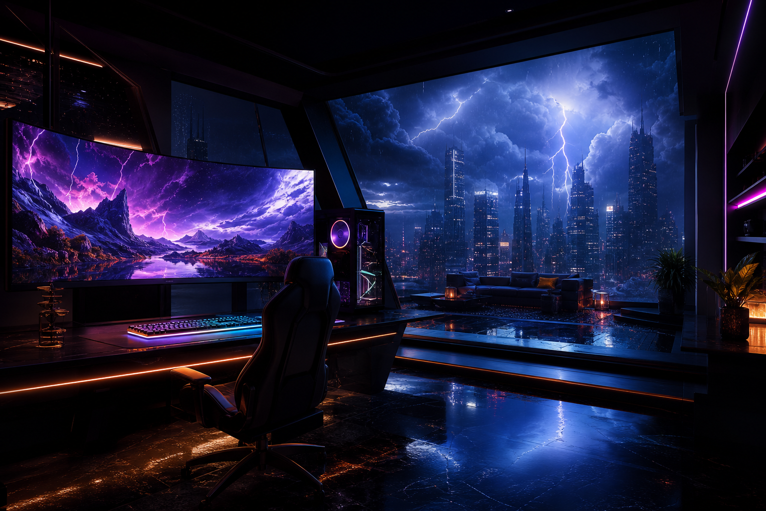Cyberpunk Gaming Room With Ultrawide Monitor Gaming Wallpaper  4 4K