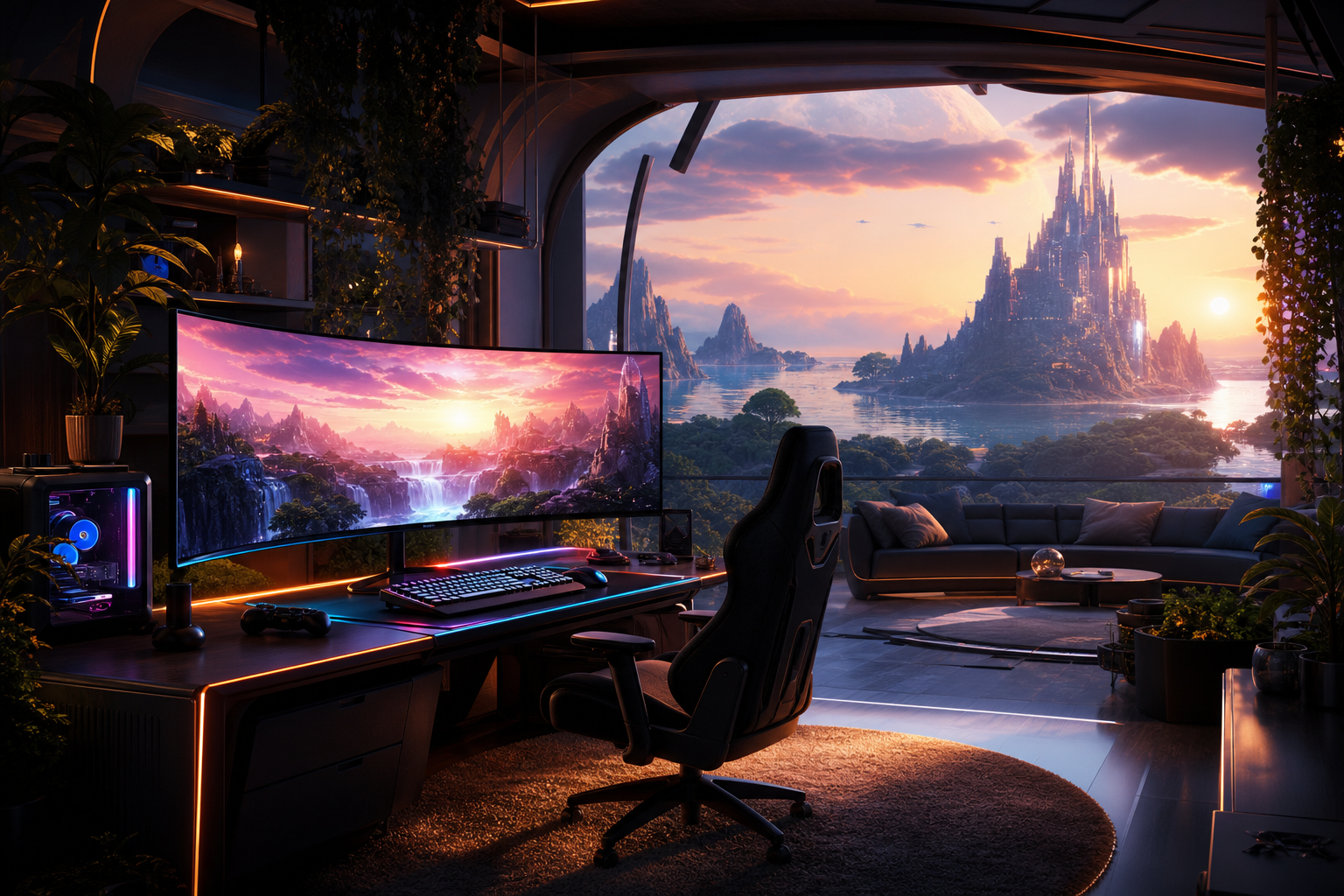 Cyberpunk Gaming Room With Ultrawide Monitor Gaming Wallpaper  4 4K