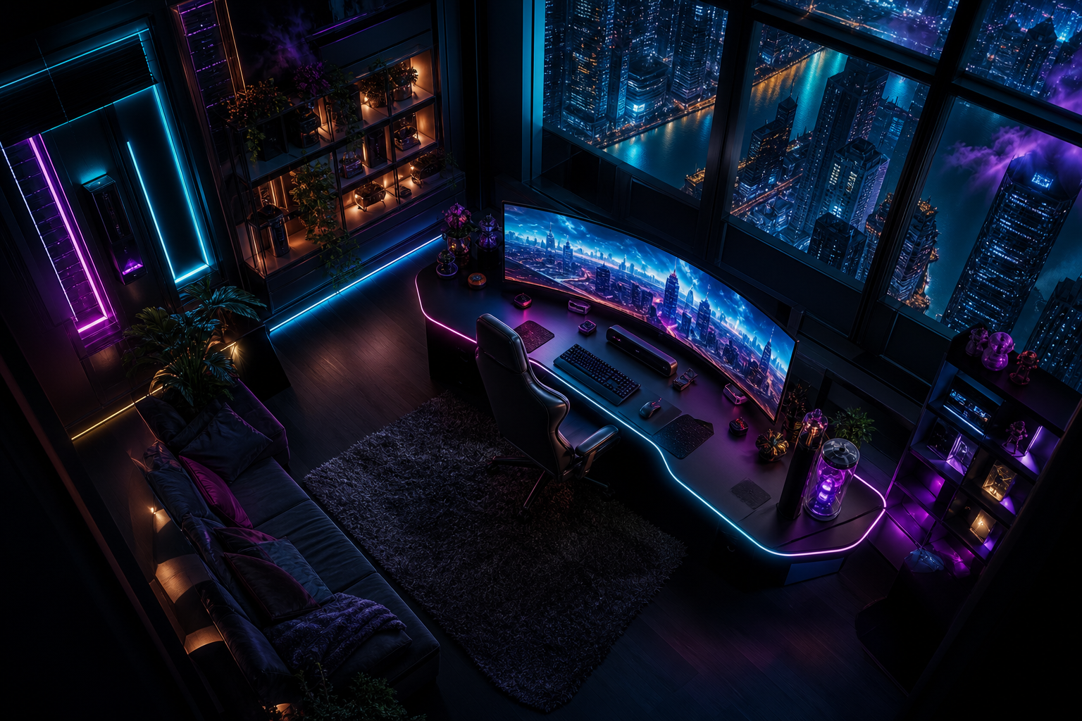 Cyberpunk Gaming Room With Ultrawide Monitor Gaming Wallpaper  4 4K