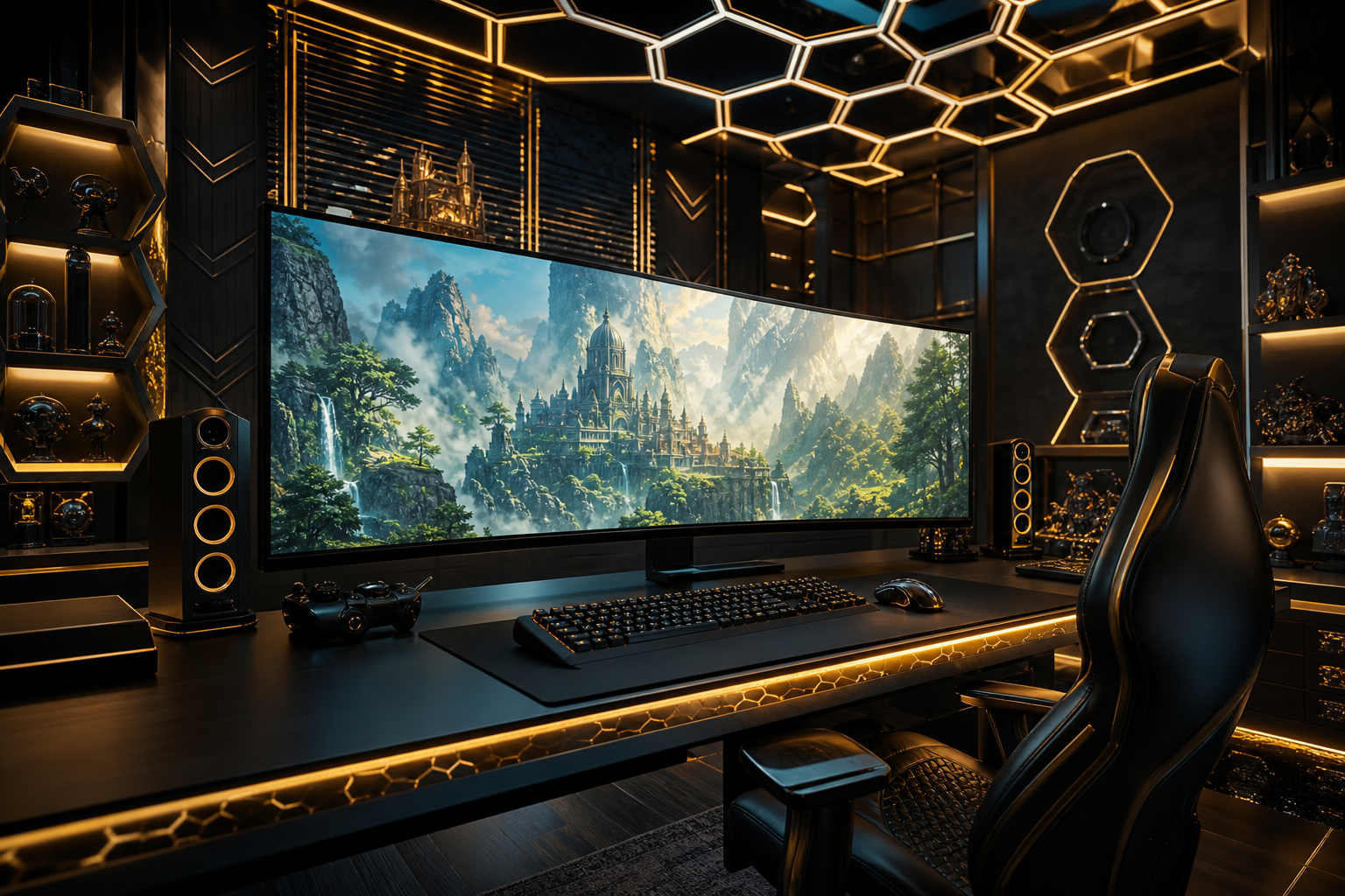 Cyberpunk Gaming Room With Ultrawide Monitor Gaming Wallpaper  4 4K