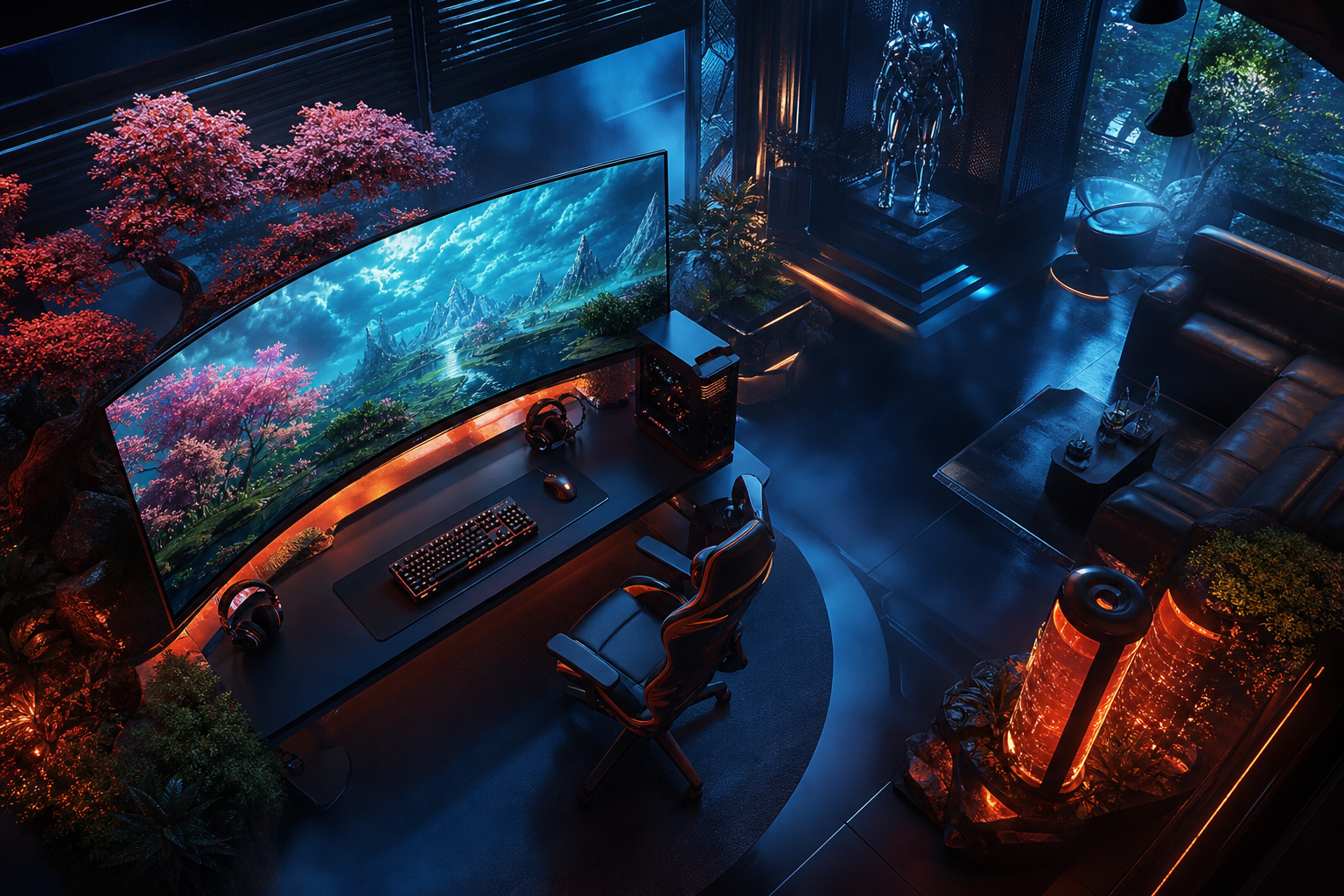 Cyberpunk Gaming Room With Ultrawide Monitor Gaming Wallpaper  4 4K